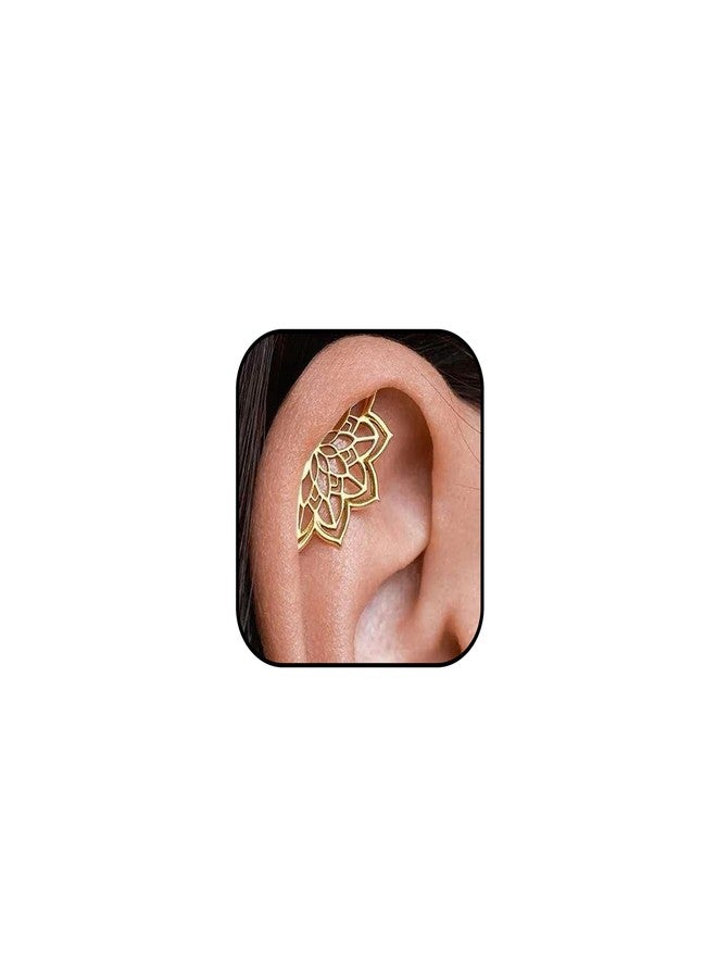 Decixde Gold Silver Cartilage Helix Earring for Women Geometric Mandala Lotus Flower Hidden Helix Piercing Earrings Hypoallergenic Cartilage Piercing Earring Jewelry for Women (Gold Flower) - Image 1